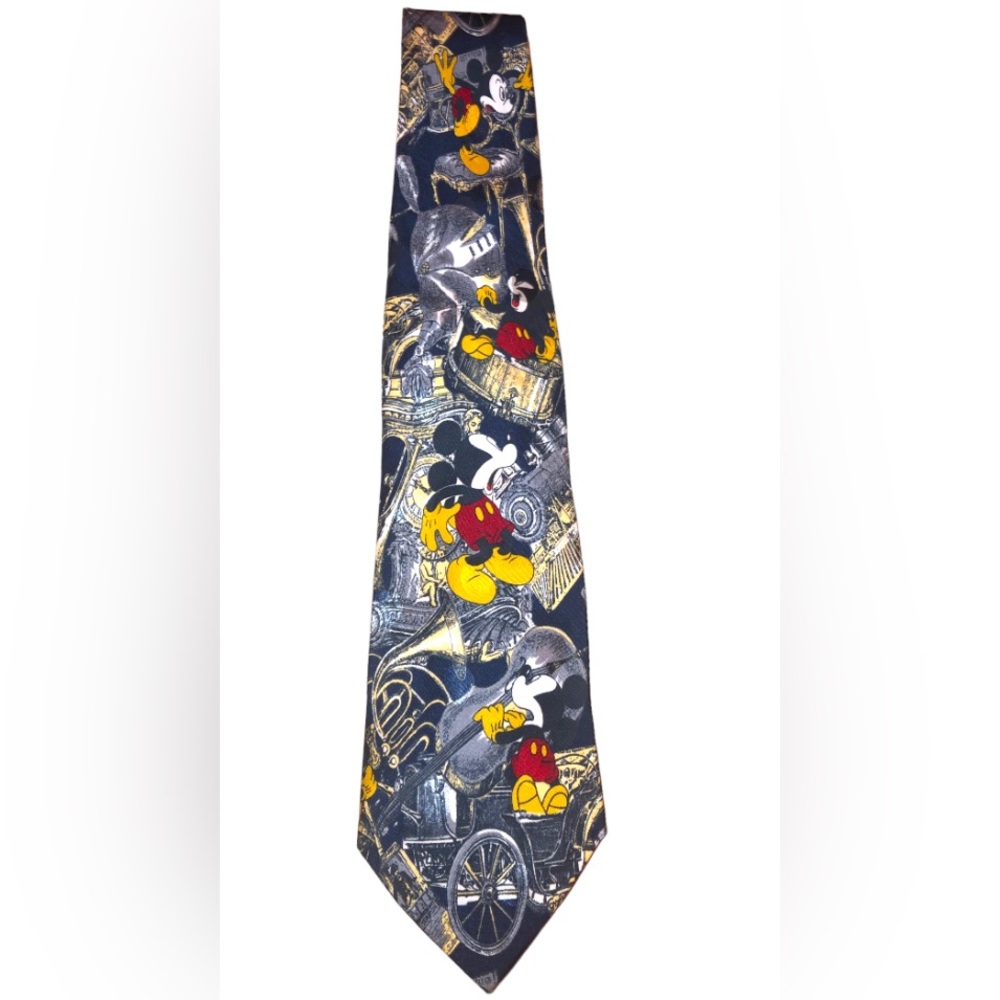 Vintage MICKEY Unlimited Neck Tie Navy Blue Yellow Red Made in Italy
